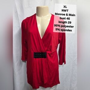 Monroe & Main Vibrant Red Blouse with Black Accent